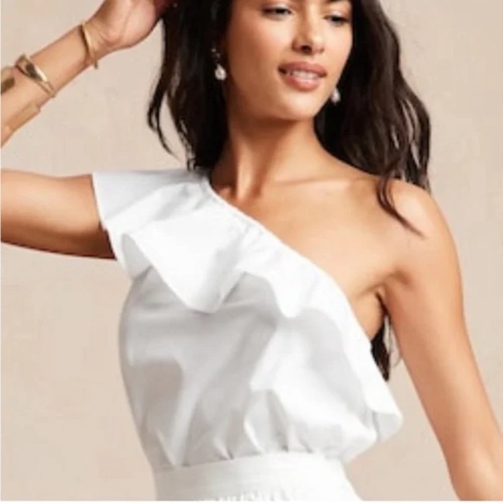 BANANA REPUBLIC Womens WHITE Ruffled One Shoulder Top SIZE LARGE